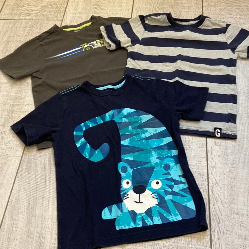 Gymboree Boys Navy Blue Tiger Graphic & Gray Striped Short Sleeve Tees Size 3t